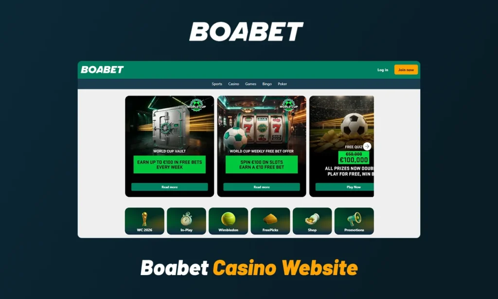 Boabet casino website homepage with featured games and promotions