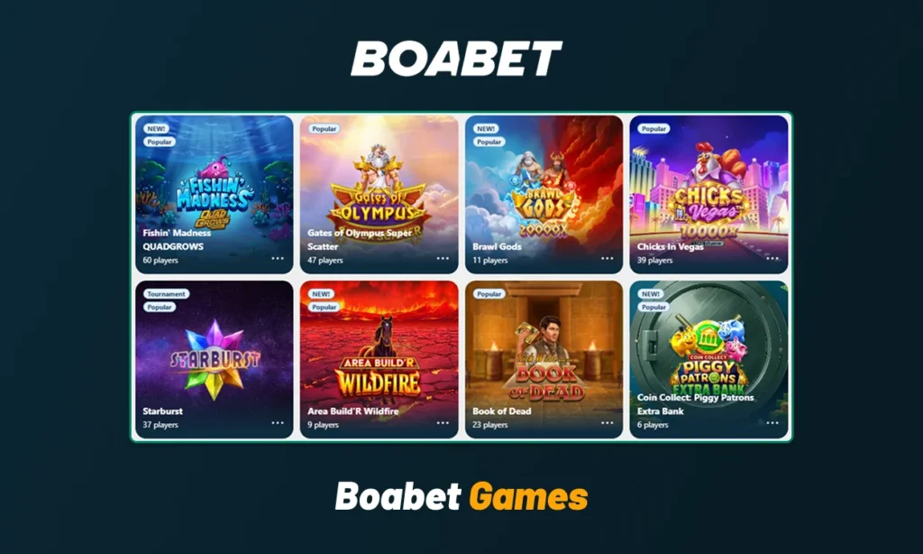 Boabet casino games catalogue with popular online slots