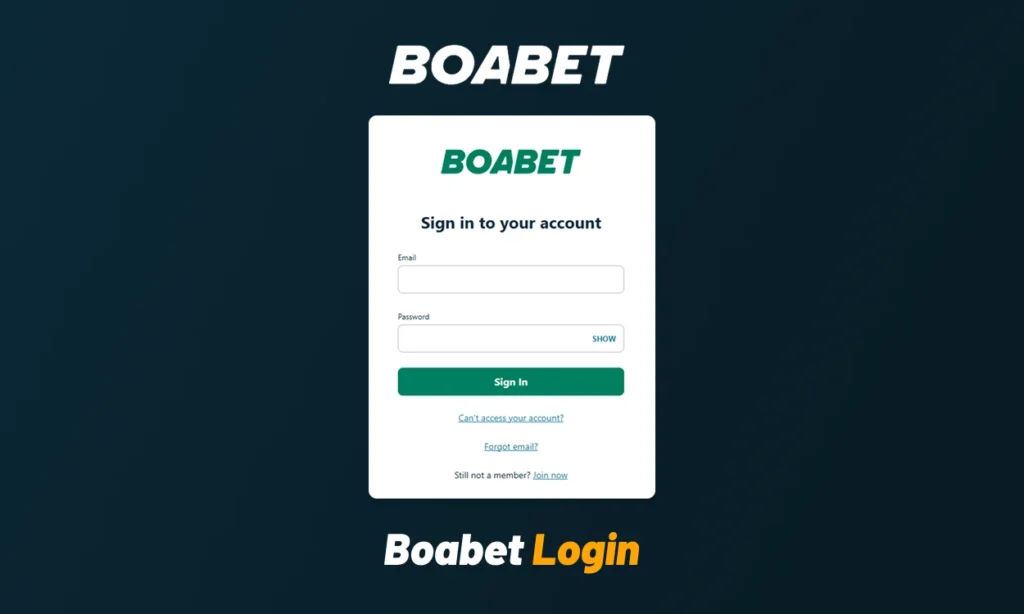 Boabet login page for accessing a registered player account