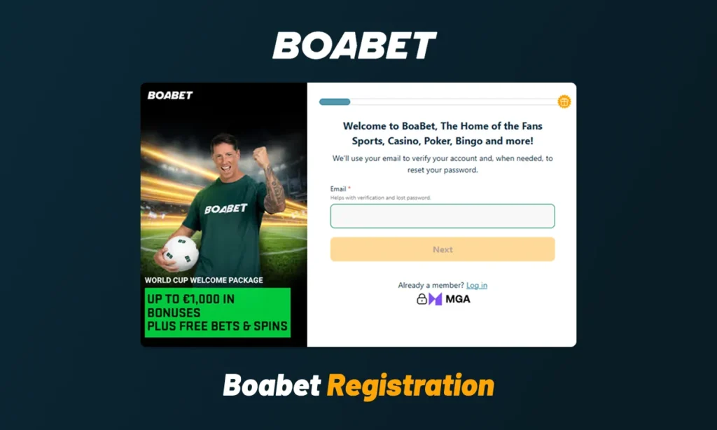 Boabet registration page with the player sign-up form