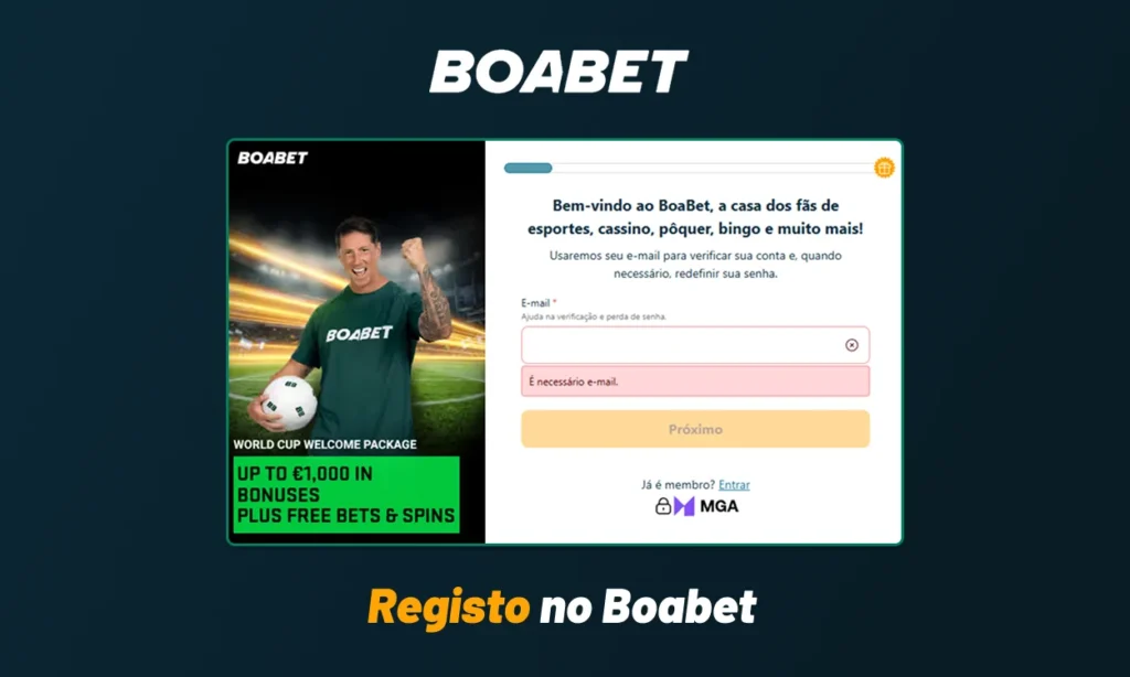 Página de cadastro da Boabet com formulário para criar uma conta