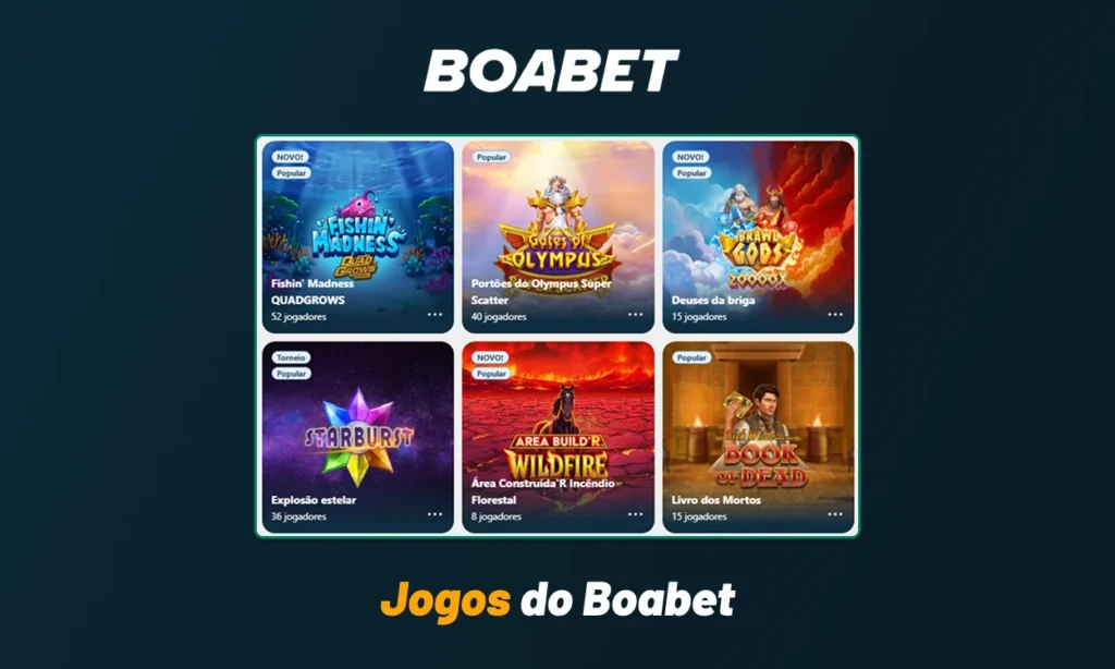 Catálogo de jogos do Boabet Casino com slots populares