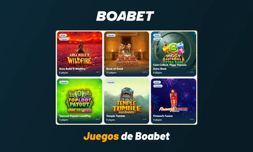 Catálogo de juegos de Boabet Casino con tragamonedas populares