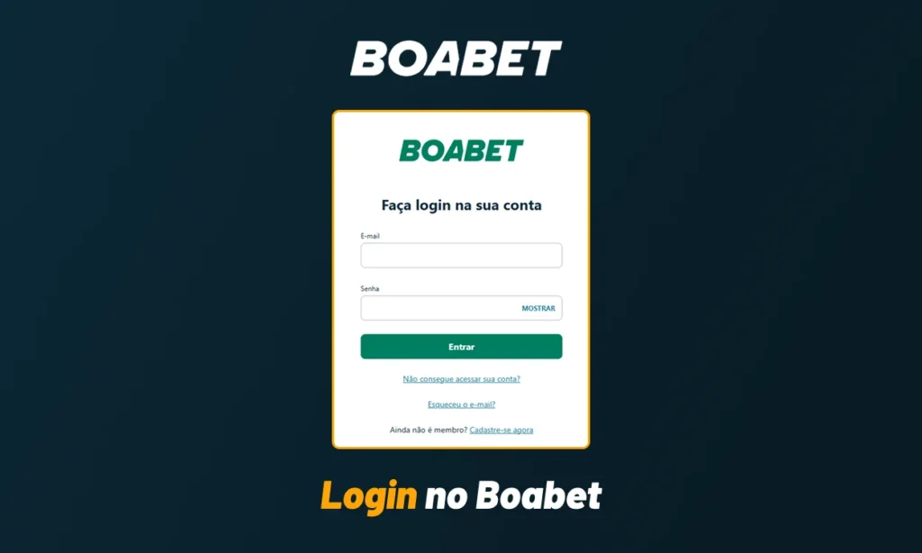 Página de login da Boabet para acessar a conta do jogador