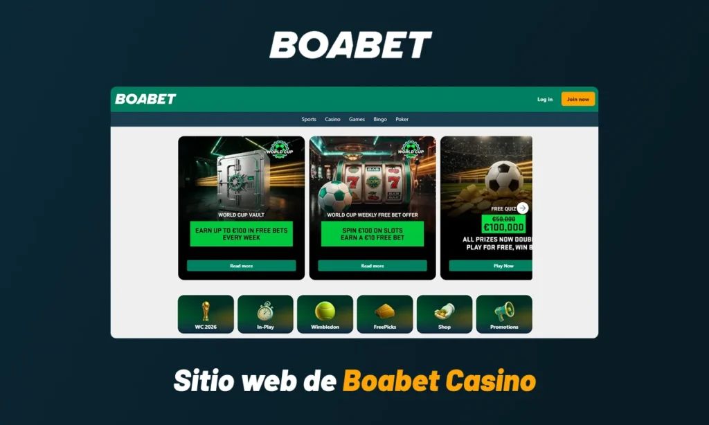 Página principal de Boabet Casino con juegos y promociones destacadas